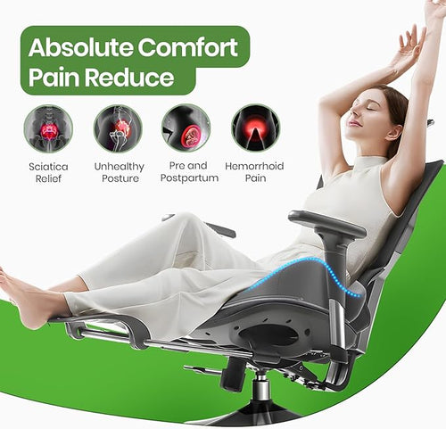 A-Pce Ergonomic Seat Cushion -Large Memory Foam Cushion for Office Chair- Sciatica & Lower Back & Coccyx Pain Relief - Car Seat Cushions for Driving Seat Cushion, Grey