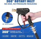 MEKOH Short Pressure Washer Gun, 4000 PSI High Power Washer Spray Gun, 10.5 GPM Foam Gun with 3/8'' Quick Connect, Stubby Pressure Washer Trigger Handle with M22-14mm Adapter for Extension Wand & Hose