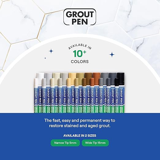 Grout Pen Ivory Tile Paint Marker: Waterproof Grout Paint, Tile Grout Colorant and Sealer Pen - Narrow 5mm, 2 Pack with Extra Tips (7mL) - Ivory