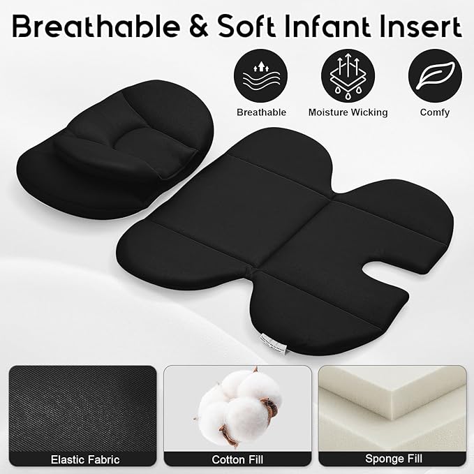 Infant Car Seat Insert with 2 Headrest for Preemie to Toddler, Thickened Baby Car Seat Head Support for Side Impact Protection, Breathabble Newborn Carseat Insert with Filled Spong