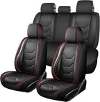 otoez Car Seat Covers Full Set, 5 Seats Leather Seat Cover for Car, Black Automotive Front and Back Seat Cushion Protector Waterproof and Non-Slip for Most Sedens Trucks SUVs, Black