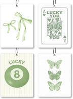 Trendy Sage Green Bow Car Air Freshener 4 Pcs - Coquette Bow Lucky 8 Ball Queen Card Butterfly Hanging Air Freshener 4 Pcs for Cars Closet Drawer Books, Girly Car Accessories Mirror Decor for Women