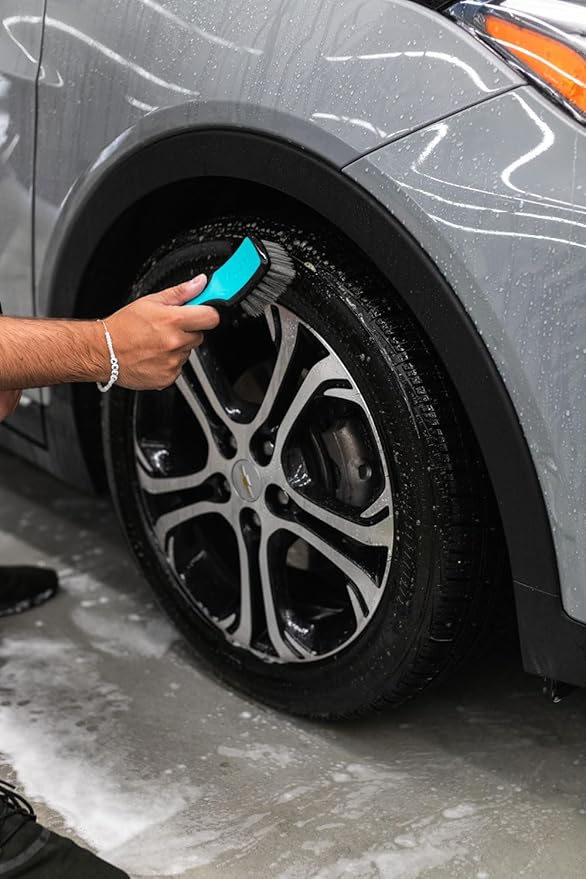 Detail Factory - ProGrip XL Tire Brush - Ergonomic ProGrip Handle - Stiff Synthetic Bristles to Cut Through Grime - Octane Riptide