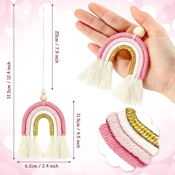 Frienda 3 Pieces Boho Rainbow Car Charm Essential Oil Diffusers for Car Cute Air Fresheners Handmade Hanging Accessories Decor(Classic Style)
