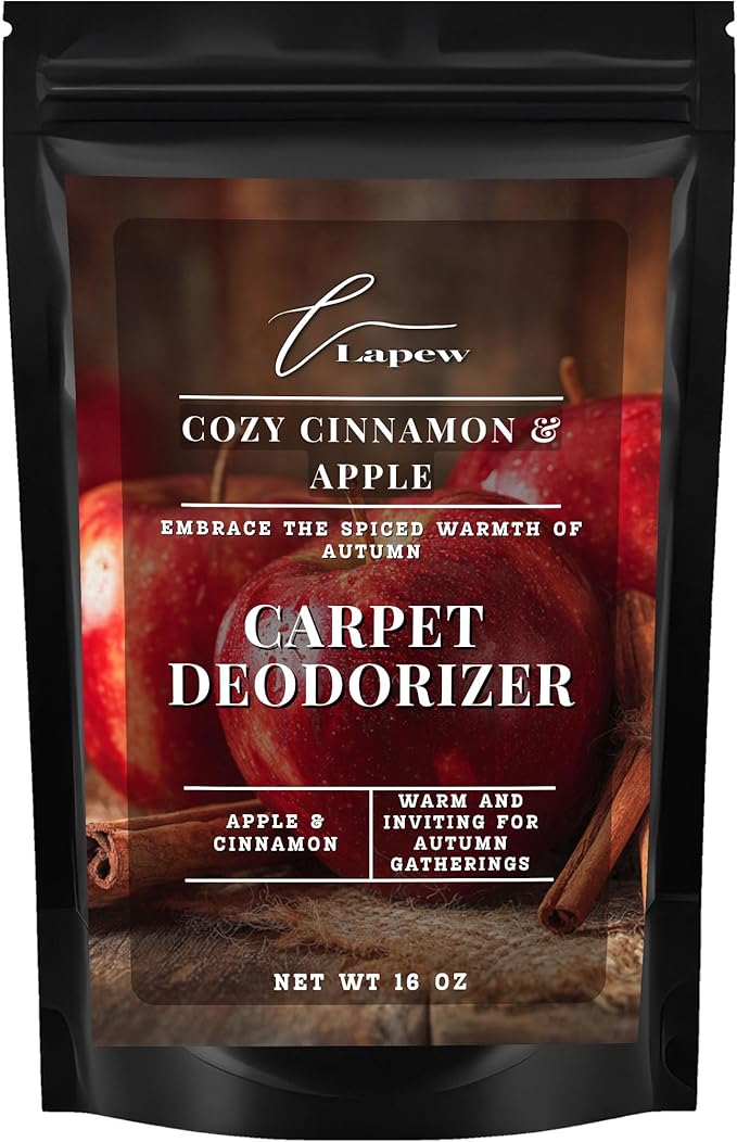 Lapew Cozy Cinnamon & Apple Carpet Deodorizer Powder - Pet Safe Freshener for Vacuuming | Scented Odor Eliminator for Home | 16 oz
