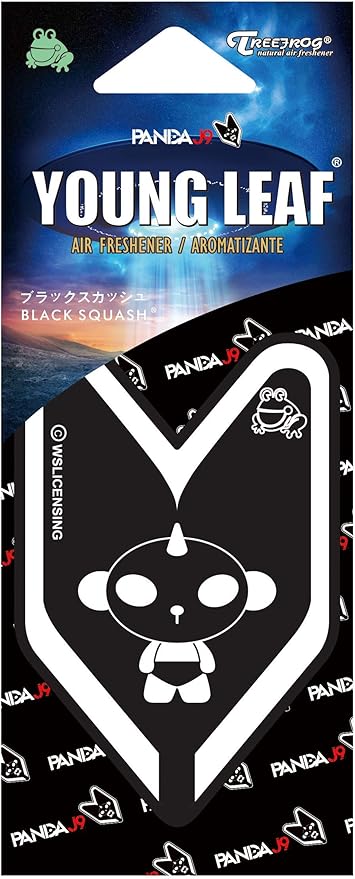 Treefrog Young Leaf Black Squash scent 5-Pack, Black Panda, Car Hanging Air Freshener