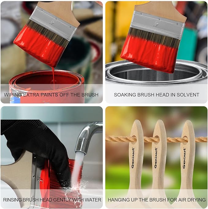 Double Thick Chip Paint Brush - Wood Stain Brushes for Painting Walls and Fence Staining - Wooden Handle Masonry Paintbrush for Varnish, Paste, Gesso and Limewash (4 inch)