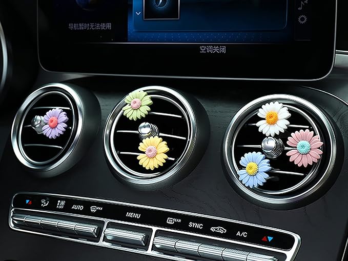 2 Pieces Daisy Flower Air Vent Clip Cute Car Air Freshener Clip Boho Car Air Outlet Decorations Charm Car Inter Decor Accessories for Girls Women