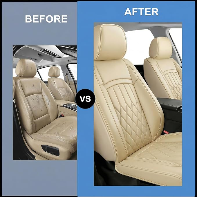 Fit for Sonata Car Seat Covers Compatible with Hyundai Sonata 2004-2026-Waterproof Breathable Leather Automotive Seat Cushions Protector, Airbag Compatible, Full Set 5 Seats(Beige)