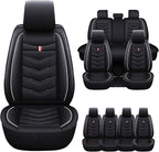 Car Seat Cover for Ford Explorer 2000-2025, Waterproof Durable Compatible Airbag, Premium Leather Seat Protector(5 Seats Standard,Black White)