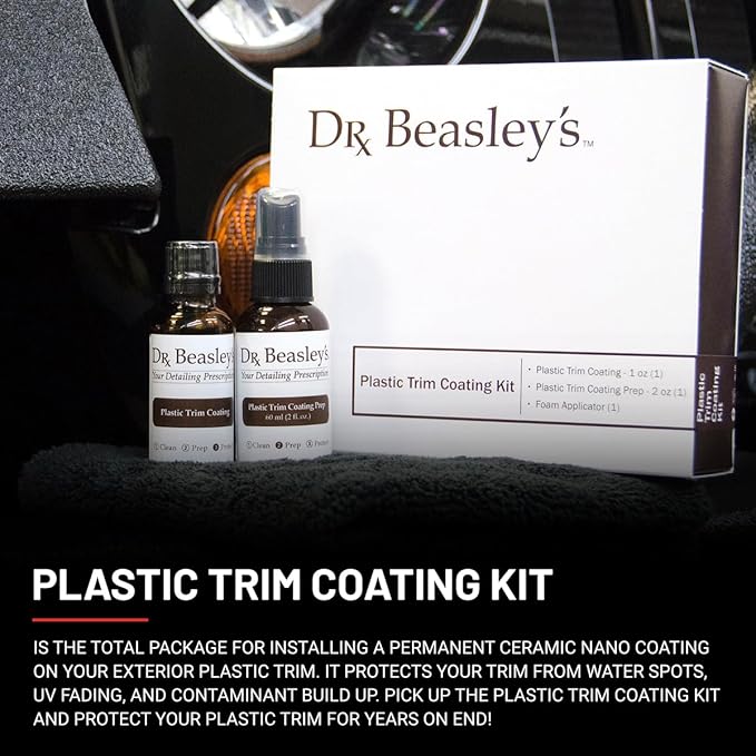 Dr. Beasley's Plastic Trim Coating Kit for Autos - Permanent Ceramic Nano Coating for Exterior Plastic, Blocks UV, Resists Marring and Etching, Makes Cleaning Fast and Easy
