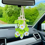 Handmade Crochet Hanging Essential Oil Diffuser Plant for Car Air Freshener | Cute Décor Knitted Succulent Fresheners for Refillable Scent Oils Holder Deffusers (Daisy)