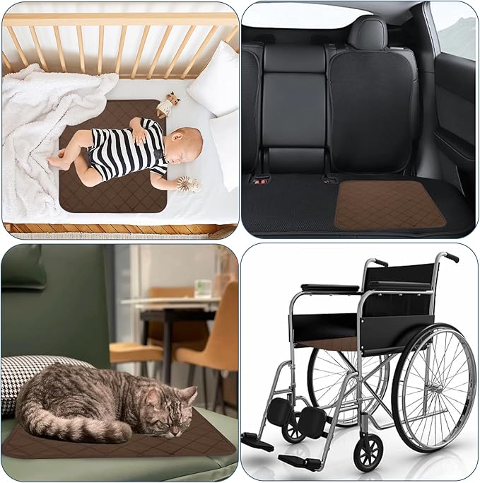 Waterproof Chair Pads for Incontinence, 4 Pack Reusable Seat Protector Pads 22" x 21", Absorbent Wheelchair Pad Covers, Washable Chair Pads for Adults, Kids & Pets - Brown