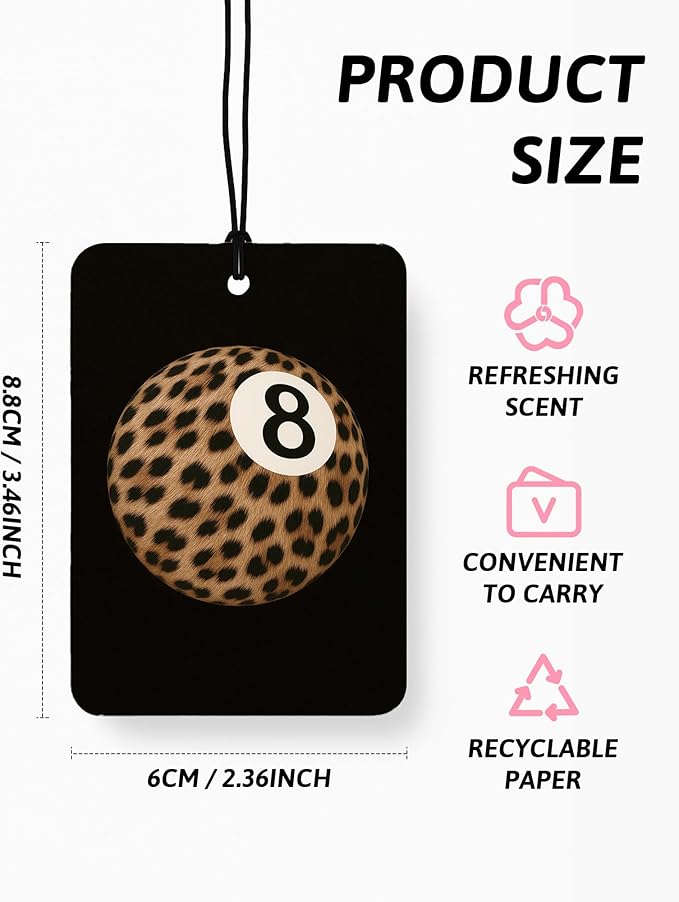 Retro Black Cheetah Car Air Freshener 4 Pcs, Funky Retro Leopard Print 8 Ball Red Lips Cherry Hanging Air Freshener for Cars Closet Drawer Books, Girly Car Accessories Mirror Decor for Women