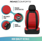 Road Comforts Car Seat Cover, Leather Car Seat Cover Full Set, Automotive Seat Covers, Airbag Compatible Universal Fit for Most Cars (Red)