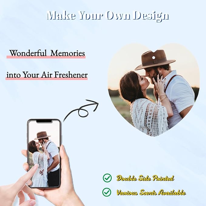 Custom Car Air Freshener - Double Sided Photo Personalized Smell Fresheners With Picture Text for Car Wardrobe Bathroom (Heart - 3 Pics)