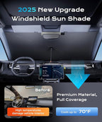 [2025 Upgrade] Coverado Windshield Sun Shade, UPF80+ Sunshade for Car Windshield Blocks Heat & UV Rays, Thickened Vinyl Coating Keep Cool Protect Interior, M 57”x32” for Sedans/SUVs