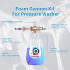 Foam Cannon with Dual Connector, Balabulala Dual Connector Foam Cannon with 5000PSI Pressure Washer Gun,7 Nozzles, 1/4" Quick Connect