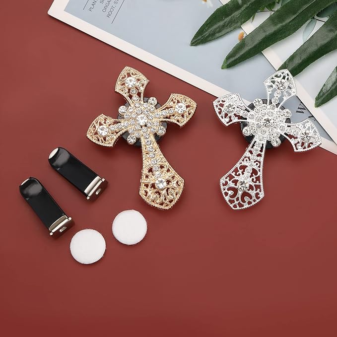 2PCS Cross Car Air Vent Clip Shiny Rhinestone Car Essential Oil Diffuser Car Interior Charm Decoration Accessories for Women Men Auto Interior Decor