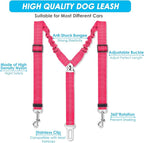 SlowTon Dog Seat Belt, Double Dog Seatbelt Adjustable Vehicle Safety Leash with Elastic Bungee Buffer, Reflective No Tangle Y Shape Two Dog Harness Seat Belt Splitter for Pets Car Trip (F-Pink, S)
