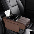 Center Console Cover,Car Armrest Cushion Multifunctional with 2 Storage Bags Cup Holder,Phone Slot,Tissue Box Slot for Most Cars Accessories Interior Organizers-Brown 13.8x7.9 in