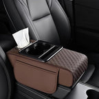 Center Console Cover,Car Armrest Cushion Multifunctional with 2 Storage Bags Cup Holder,Phone Slot,Tissue Box Slot for Most Cars Accessories Interior Organizers-Brown 13.8x7.9 in