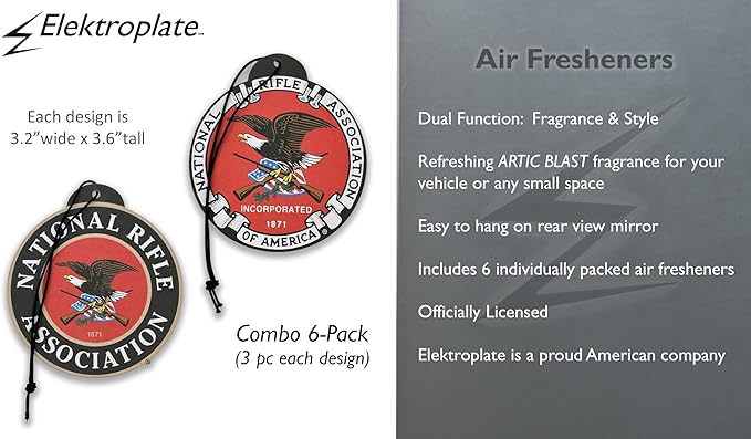Elektroplate Officially Licensed National Rifle Association NRA (Classic Disk and Heritage Styles) Automotive Hanging Air Fresheners 3.6" for Vehicles | Artic Blast Scent 6-Pack