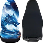Fire and Ice Wolf Car Front Seat Covers Elastic Fabrics Universal Front Seat Cover Removable Automotive Accessories Easy Installation Suitable for Cars SUV