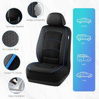 Road Comforts Car Seat Covers, Leather Front Seat Covers with Piping, Air-Cool Mesh Designed, Airbag Compatible Automotive Seat Covers for Most Car, Truck, Van, SUV - Black with Blue Piping
