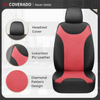 Coverado Front and Rear Seat Covers, 5 Packs Leather Seat Covers for Cars, Car Seat Protectors with Splicing Design，Universal Car Seat Cushions Waterproof Seat Covers Fit for Most Cars, Black & Red