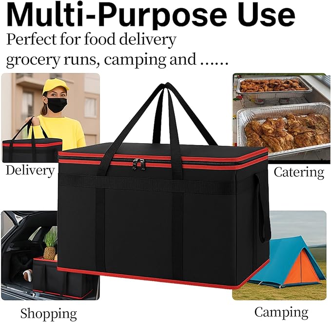 Bodaon 2-Pack Insulated Food Delivery Bag With Hard Bottom, XXXL Pizza Cooler Bags, Rideshare Delivery Bag, Catering bag Thermal Cold/Hot Styrofoam Carrier for Shopping/Travel/Car