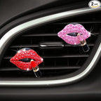 2 Pieces Bling Sexy Lip Air Vent Clips Rhinestone Lipstick Car Air Freshener Clip Crystal Car Air Outlet Decorations Charm Car Inter Decor Accessories for Girls Women