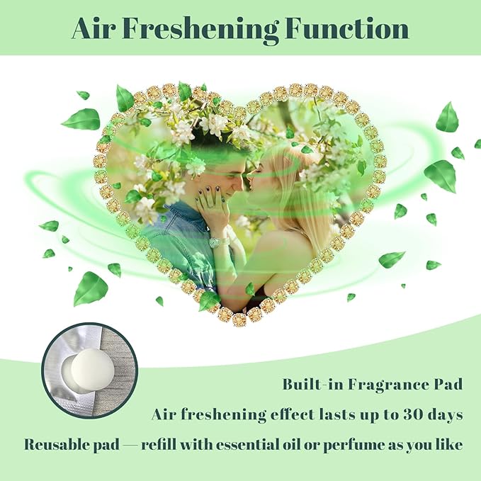 Personalized Car Air Freshener with Photo – Custom Rhinestone Vent Clip & Heart-Shaped Acrylic Picture Frame for Car Interior Decoration Accessories (Champagne, One Size)