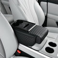 Car Center Console Armrest Pad, Arm Rest Box Cushion with Ergonomic Height Boost, Storage Pockets, Built-in Tissue Box, Cupholder, Fit for Most Sedan Vehicles (Embossing Checkerboard, Black)
