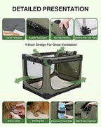 42" L x 31" W x 31" H Collapsible Travel Dog Crate, Quick-Setup Portable Soft Dog Kennel for Large Dogs up to 90 lbs, 4-Door Foldable Travel Crate with Storage Bag, Green