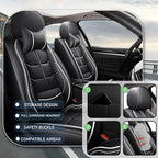 Leather Car Seat Covers Fit for Toyota Corolla 1997-2024, 5 Seater Car Seat Cover, Premium Waterproof, Scratch Resistant Car Interior Accessories (Full Set with Pillow Black White)
