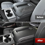 Center Console Cover Replacement for Chevy Silverado & GMC Sierra 1500 2500 3500 2014-2018, Vinyl Leather Upholstery, Anti-Scratch, Black-Gray Stitch (Fits Bucket Seat Console Only)