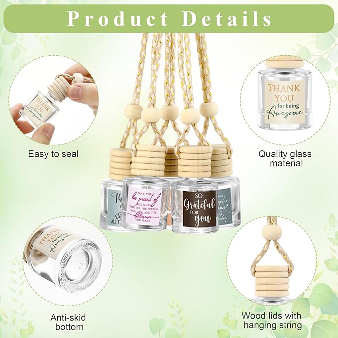 30 Pcs Employee Appreciation Gifts Bulk Empty Glass Car Air Freshener Hanging Diffuser Thank You Gifts for Employee Nurse Staff Dietician Social Worker Volunteer