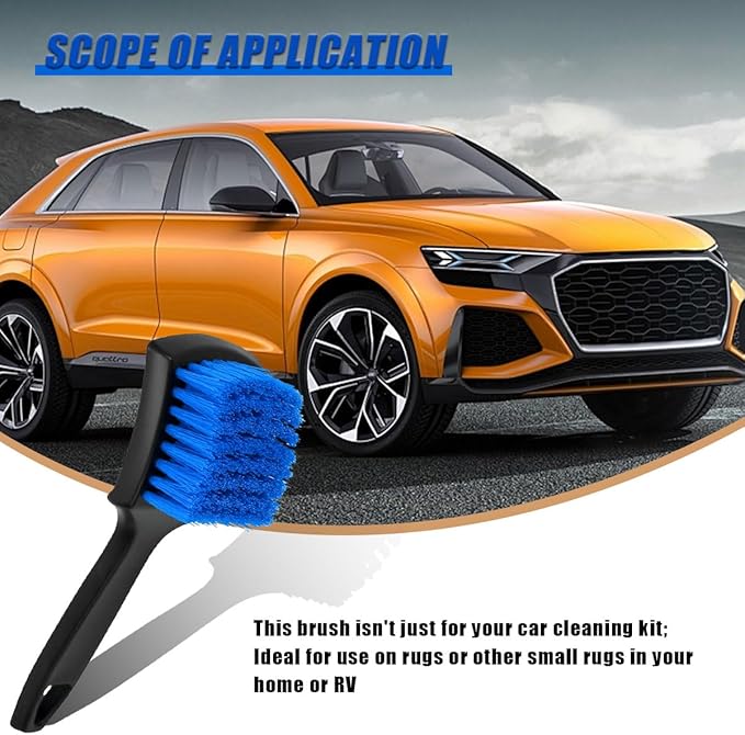 8.3×2.5 Inch Car Wash Brush, Soft Bristle Short Handle Carpet Cleaning Brush, Scrub Brush for Floor Mats, Tires, Automotive Wheel Bushes for Vehicle Interior & Home (Blue)