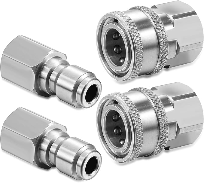 Hotop 2 Sets NPT 3/8 Inch Pressure Washer Quick Connector Kit Stainless Steel Pressure Washer Adapters Quick Connector Fittings Male Female