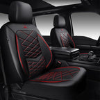 CAR PASS Luxury Nappa Leather Front Seat Covers, Water Resistant 3D Foam Seat Covers with Lumbar Support, Breathable Auto Seat Cover Airbag Compatible Universal Fit for Sedan SUV Van Truck, Black Red