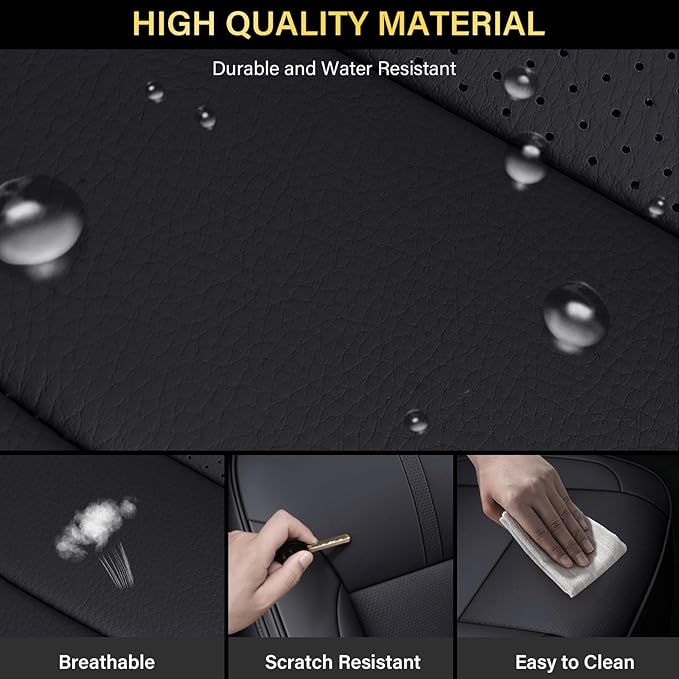 Coverado Full Set Seat Covers Faux Leather(Black) Easy Install,Waterproof, Custom Fit Chevy Silverado/GMC Sierra (2007-2013/2019-2025 1500; 2020-2025 2500HD/3500HD) Crew/Double/Extended Cab