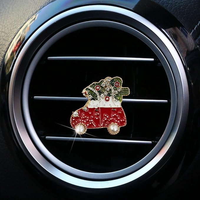 Set of 3 Bling Christmas Car Air Freshener Vent Clips, Crystal Rhinestone Sparkly Air Conditioning Outlet Decorative Clip Charms Cute Car Interior Accessories
