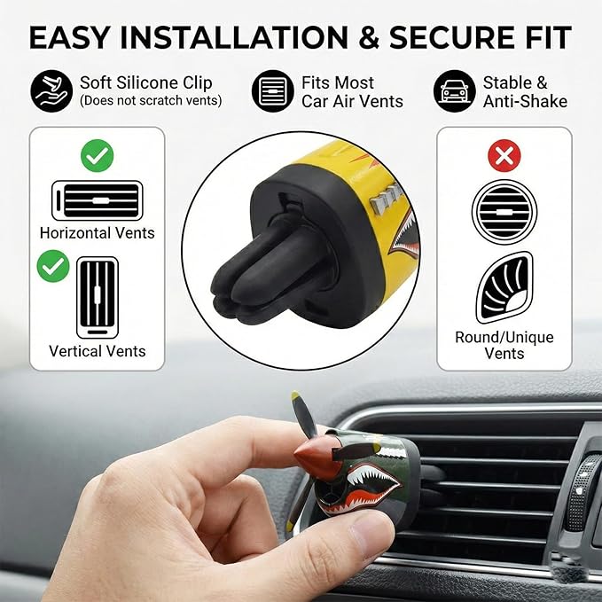P-40 Warhawk Car Air Freshener with Spinning Propeller - Vent Clip Dashboard Decor for Men, Long Lasting Odor Eliminator & Aviation Gift (1pcs-tiger)