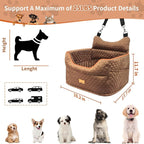 Dog Car Seat - Memory Foam Dog Booster Seat for Small Dogs Up to 25lbs-Elevated Pet Car Seat with Storage Pockets and Dog Seat Belt-Soft Pet Travel Bed for Front & Back Seats-Removable Washable-Brown