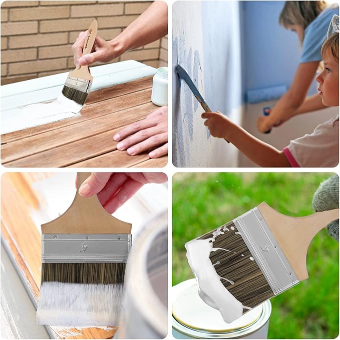 Double Thick Chip Paint Brush - Wood Stain Brushes for Painting Walls and Fence Staining - Wooden Handle Masonry Paintbrush for Varnish, Paste, Gesso and Limewash (4 inch)