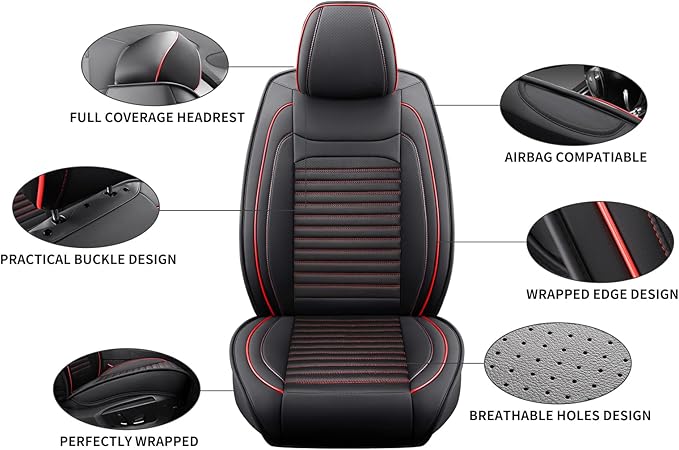 Car Seat Covers Full Set Fit for Toyota Camry 2001-2026, Premium Faux Leather Car Seat Protector,Breathable Anti-Slip Full Wrapping Edge Seat Covers(Black&Red,Full Set)