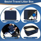 Portable Cat Travel Litter Box with Lid and 10 Pcs Disposable Liner Bags, Leak-Proof & Collapsible, Easy Clean Odor-Control Cat Travel Essentials for Car, Hotel, Airplane, Camping,Trips Navy