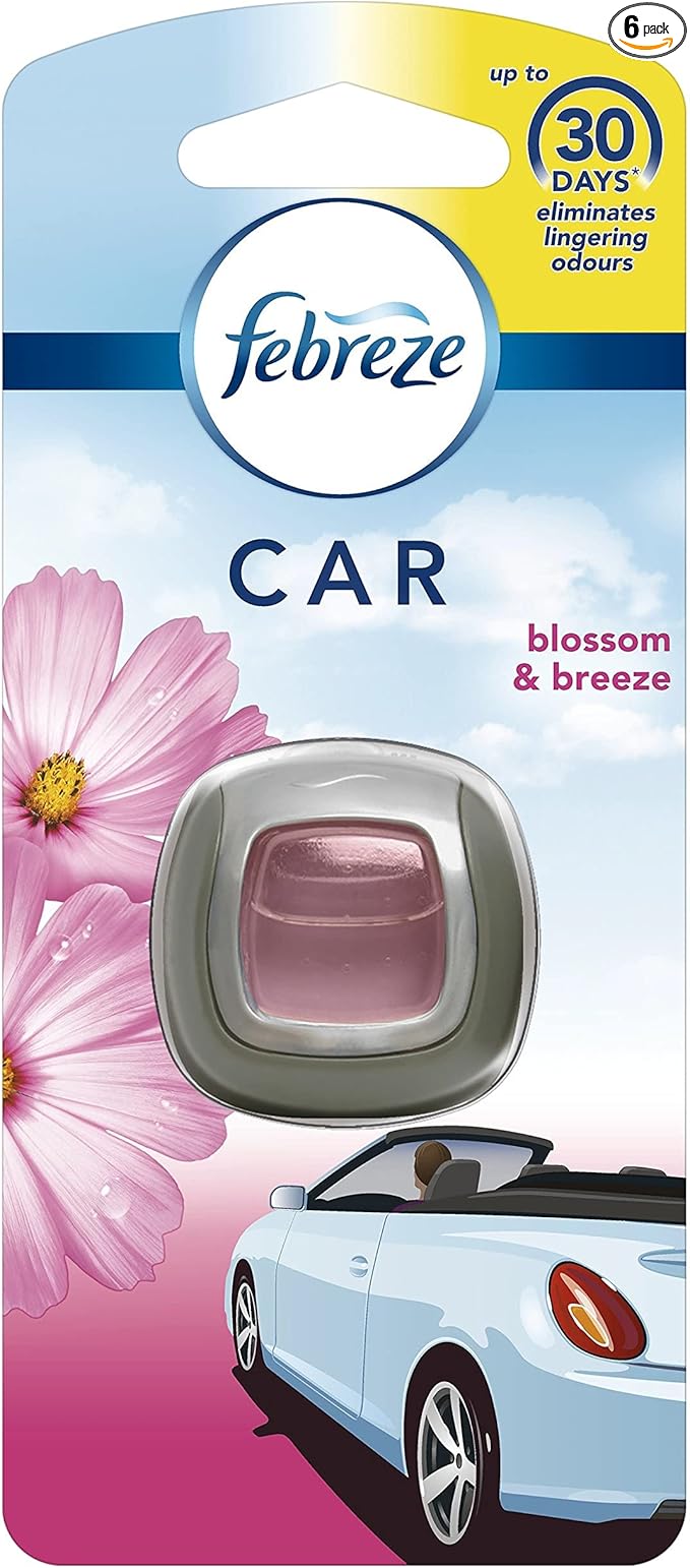 Febreze Car Clip Air Freshener, Odour Eliminator, Blossom & Breeze, 6 Count