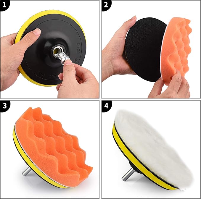 5 Inch(125 mm) Drill Polishing Pads 11 Pcs Car Polishers and Buffers Compound Buffing Kits Drill Attactment for Auto Polisher,Sanding,Waxing